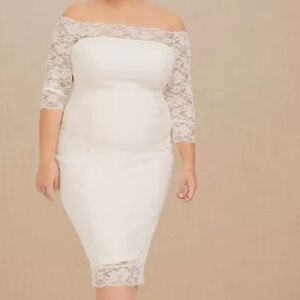 NWOT! torrid Ivory Off-Shoulder Lace Sheath Dress
